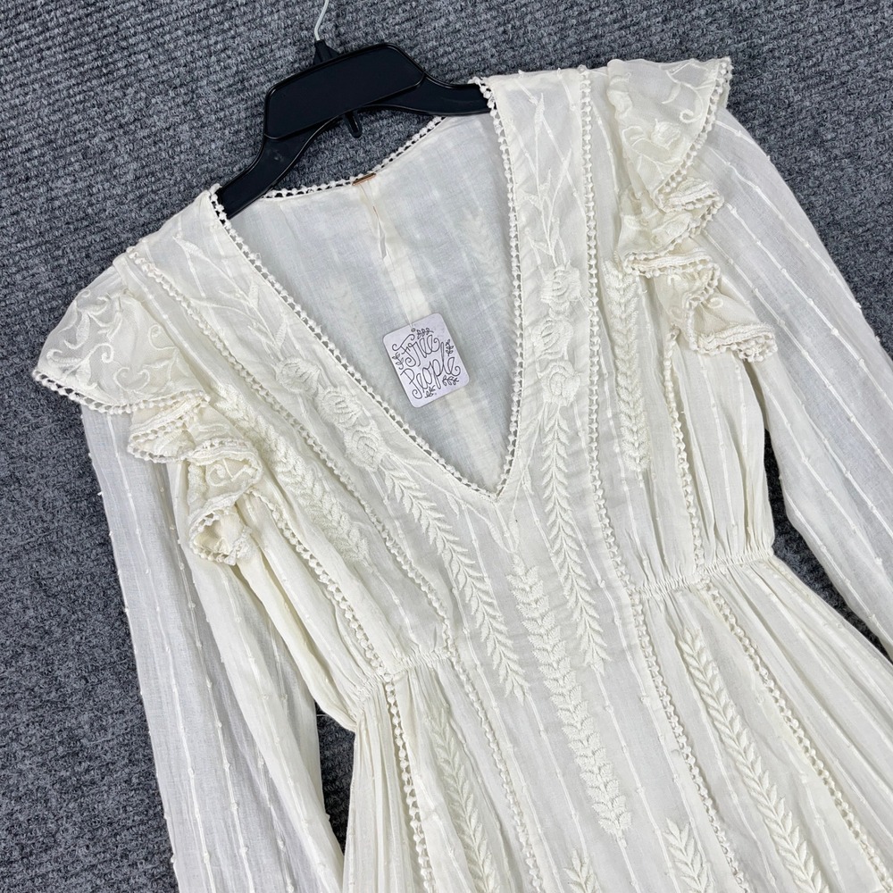 Free People Boho Cottagecore Coquette Ruffle Mini Dress Women Sz 0 - Picture 8 of 15